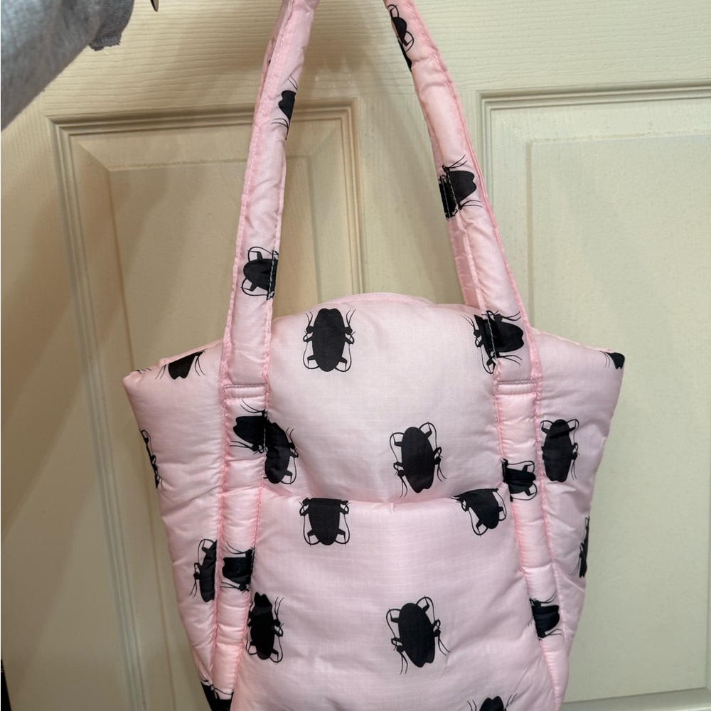 BAGGU Pink Tote with Black Beetle Design